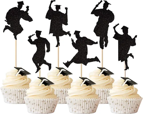 Vista 23 de Rsstarxi Paquete de 40 decoraciones para cupcakes Class of 2025 Congrats Grad 2025 Grad Cap Diploma Cupcake Picks Decoraciones para So Proud of You