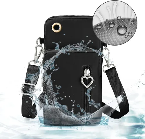 Vista 6 de Bolso cruzado para teléfono para mujer, bolso cruzado pequeño de nailon para hombro, bolso de brazo, bolso para teléfono celular, con puerto