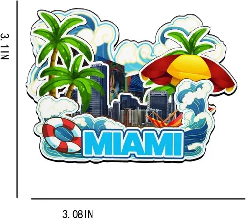 Vista 3 de Imán de madera para nevera de Miami Florida USA Monumentos 3D de viaje coleccionables, recuerdos decorativos hechos a mano -2643