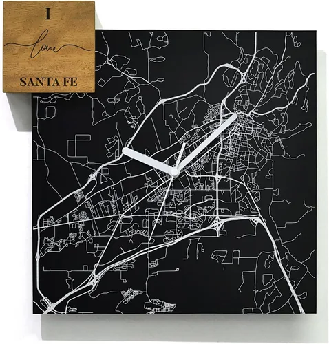 Vista 39 de Modern Wall Clock - Black Aluminum with Silver Fiber Laser Engraving - Square - Contemporary Design - Personalized City Map - Home Town - Location