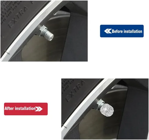 Vista 2 de 4 tapas de vástago de válvula de cristal con diamantes de imitación, accesorios exteriores de automóvil, cubiertas herméticas para vástagos