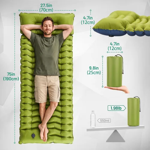 Vista 2 de Overmont Almohadilla de dormir ultraligera para acampar con almohada, bomba