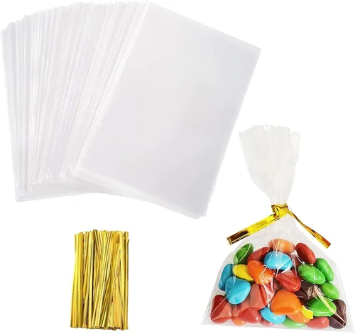 Vista 8 de Yotelab Bolsas para tartas, bolsas de celofán transparente de 3 x 5 pulgadas con lazos giratorios, 100 unidades Clear Gift Wrap Bags, Small Treat