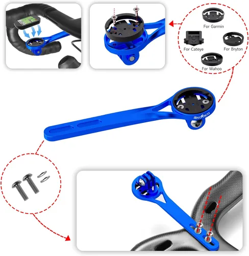 Vista 3 de Soporte para computadora de bicicleta, aleación de aluminio frontal compatible con Garmin, Wahoo, Bryton, Cateyer, cámara de acción deportiva
