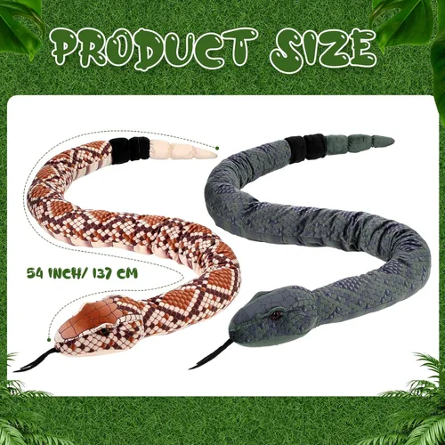 Vista 2 de Moneer 2 piezas de felpa de serpiente gigante, serpiente de cascabel de peluche grande de 54 pulgadas, animal de peluche de serpiente realista