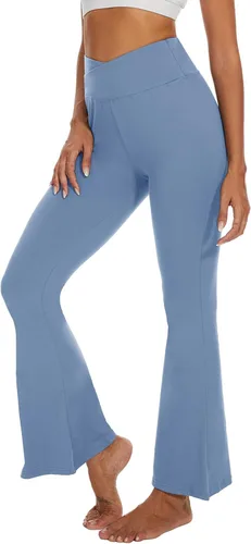 Vista 8 de ZOOSIXX Pantalones de yoga acampanados para mujer, leggings cruzados suaves con corte de bota