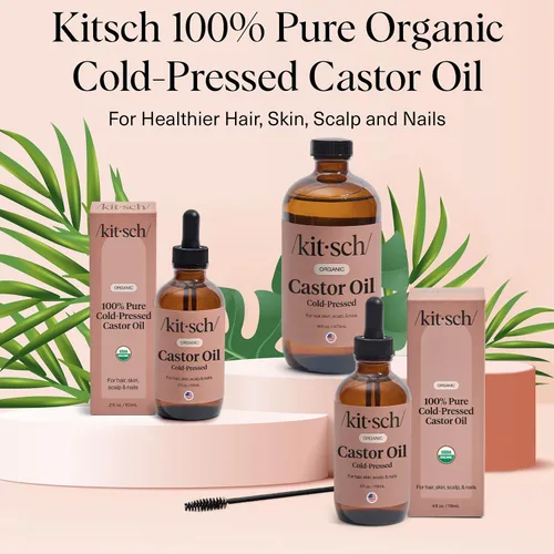 Vista 8 de Kitsch Aceite de Ricino Orgánico para el Crecimiento del Cabello - Aceite de Ricino 100% Puro, Prensado en Frío Orgánico Sin Refinar en Botella