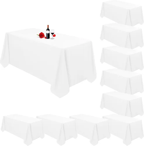 Vista 30 de Paquete de 10 manteles rectangulares de 60 x 102 pulgadas, color beige para mesas rectangulares de 6 pies, mantel rectangular de tela de poliéster