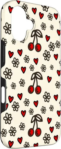 Vista 3 de Carcasa para iPhone 16 con diseño de cerezas, cerezas, diseño de corazón de San Valentín, color rojo