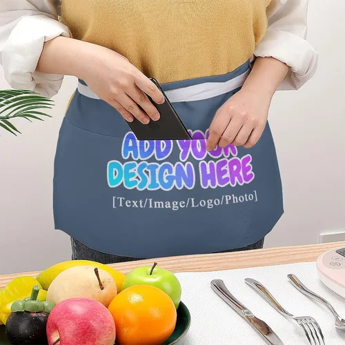 Vista 258 de AXKEUDO Delantal personalizado con bolsillos, delantales de cintura para camarera para cocinar en casa, restaurante, servir trabajo