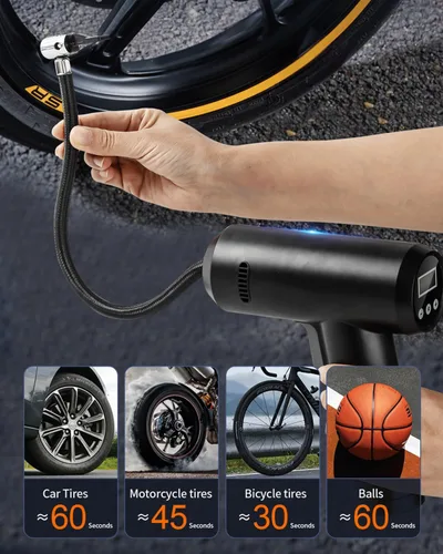 Vista 6 de Inflador de neumáticos, compresor de aire portátil, bomba de aire automática de 12 V CC para neumáticos de automóvil, 150 PSI con medidor de presión