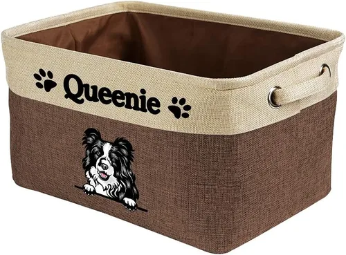 Vista 13 de Cesta de almacenamiento plegable personalizada con lindo borde de perro, plegable y resistente de tela resistente para juguetes de mascotas, cubo