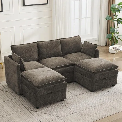 Vista 93 de Otomana cuadrada grande de 27 pulgadas con almacenamiento, reposapiés tapizado moderno con patas antideslizantes para sofá, mesa de café, sala