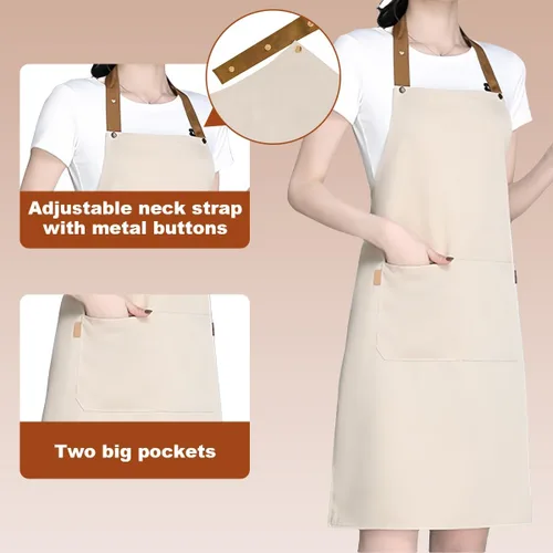 Vista 3 de Delantal personalizado personalizado Ropa de trabajo tela para hombres mujeres cocina delantales con bolsillos nombre texto logotipo imagen
