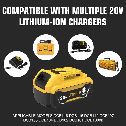 Vista 5 de Paquete de 2 baterías de repuesto DCB206 de 10.0Ah para Dewalt 20V Max compatible con Dewalt 20V batería DCB206-2 DCB203 DCB201 DCB204 DCD985B