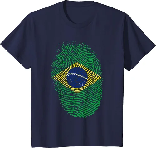Vista 43 de Camiseta patriótica de la bandera brasileña con huella dactilar Asphalt Grey