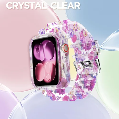 Vista 306 de DABAOZA - Correa transparente compatible con Apple Watch con estuche protector, correa deportiva de TPU con brillo para mujeres y hombres