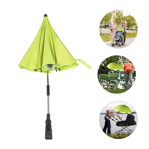 Vista 9 de Garneck Paraguas para cochecito con abrazadera ajustable, protección UV para cochecito de bebé, cochecito de bebé, parasol verde con clip