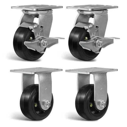 Vista 29 de Ruedas resistentes de 4 pulgadas, ruedas industriales de placa con rueda de goma, utilizadas para carrito de herramientas, plataforma, camión