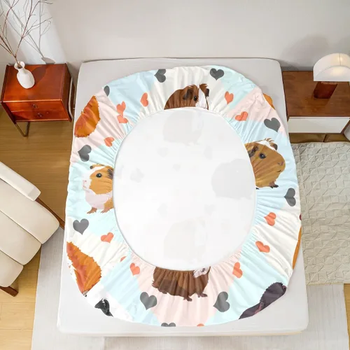 Vista 4 de Erosebridal Bonita sábana bajera ajustable de conejillo de indias, tamaño individual, sábanas kawaii con diseño de ratón para niños y niñas, ropa