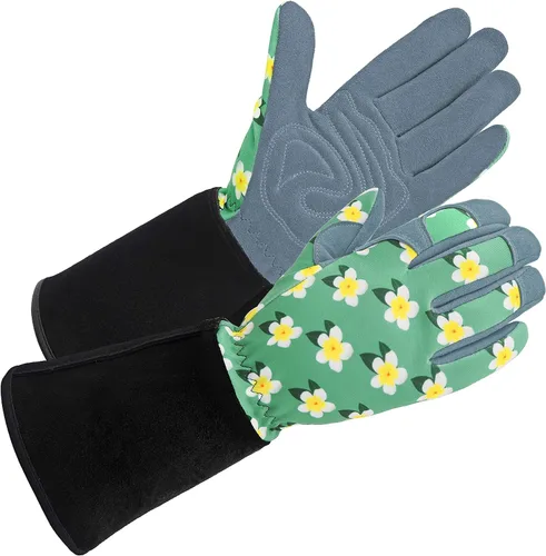 Vista 17 de SKYDEER Guantes de jardinería de piel de ciervo genuina para mujer, ultrasuaves y acolchados, ajuste cómodo para el trabajo (SD6611/M)