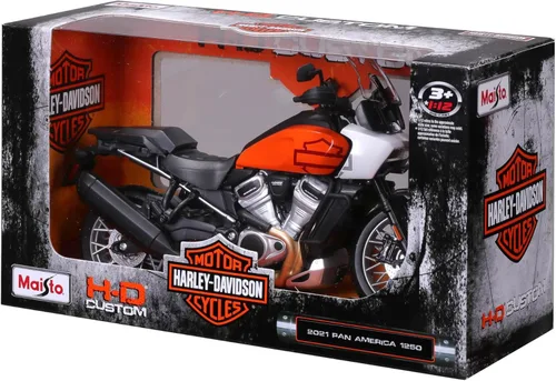 Vista 8 de Maisto 1:12 H-D 2021 Pan America, Naranja/Negro/Blanco
