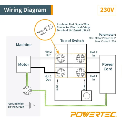 Vista 7 de Interruptor de encendido / apagado monofásico POWERTEC 71008 110 / 220V.