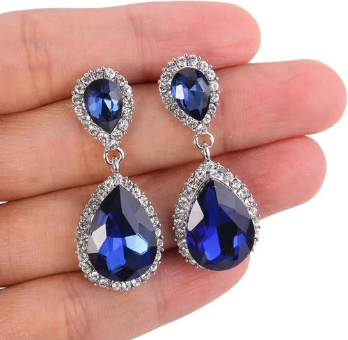 Vista 3 de EVER FAITH Aretes colgantes de cristal austriaco para mujer, Cristal