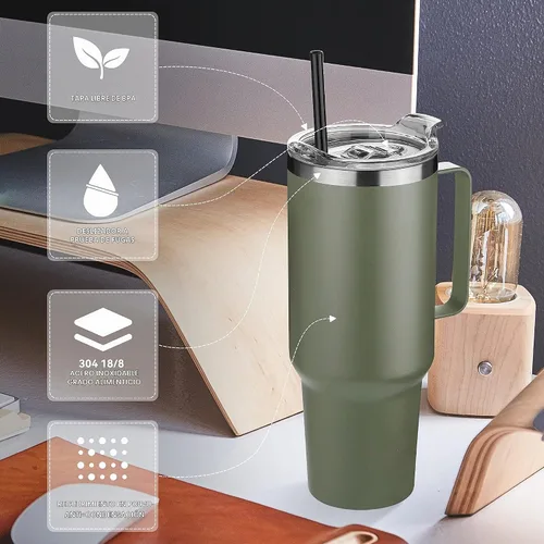 Vista 4 de Hasle Outfitters - Vaso de acero inoxidable de 40 onzas con asa, juego de vasos térmicos aislados al vacío, taza de viaje reutilizable de doble