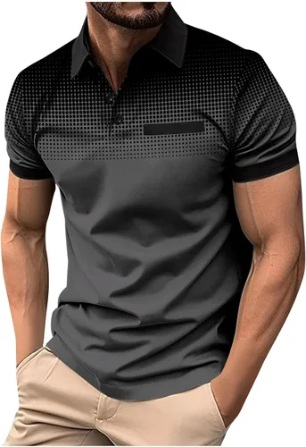 Vista 20 de Mens Shirts Casual Stylish Button Down Short Sleeve Polo Shirt Summer Vacation Shirts Loose Athletic Pullover Tee