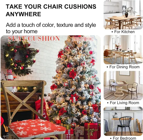 Vista 5 de Chair Cushions for Dining Chairs 2 Pack Christmas Snow Gloves Pine Tree Snowman, U-Shaped Chair Cushions for Kitchen Dining Room Decor (Pine Tree, 2)