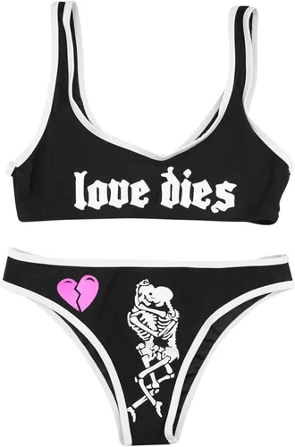Vista 34 de AIBEARTY Traje de baño de dos piezas con estampado de calaveras para mujer, conjunto de bikini triangular de corte alto para fiesta, festival
