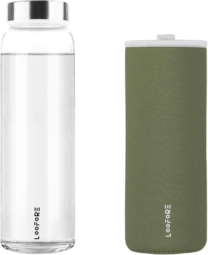 Vista 8 de Botellas de agua de vidrio LOOFORE 32 onzas, 1 litro / 1000ml Botellas de vidrio para beber de boca ancha con tapas, botella grande reutilizable