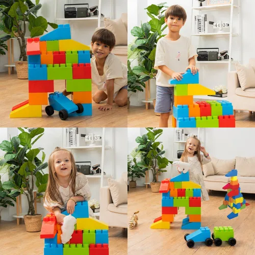 Vista 5 de PLATPORTS Bloques de construcción grandes de 48 piezas – Bloques de plástico gigantes XL grandes para niños de 2 a 8 años, juego de construcción