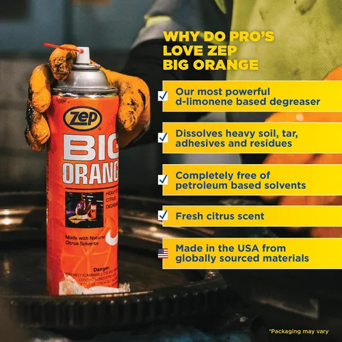 Vista 3 de Zep Big Orange 11401 - Aerosol desengrasante cítrico resistente, 15 onzas (paquete de 1) - Limpiador de fuerza industrial que elimina grasa