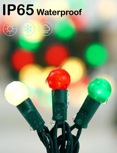 Vista 3 de Luces de Navidad para exteriores, 70 luces LED de 24 pies, color rojo, verde, blanco, luz de Navidad con bombillas perladas con certificación UL