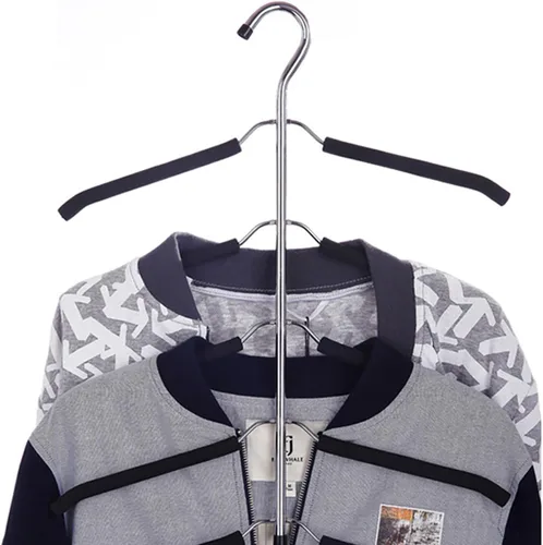 Vista 3 de Paquete de 3 perchas para blusas 5 en 1 que ahorran espacio, perchas acolchadas antideslizantes con brazo oscilante, acero inoxidable resistente