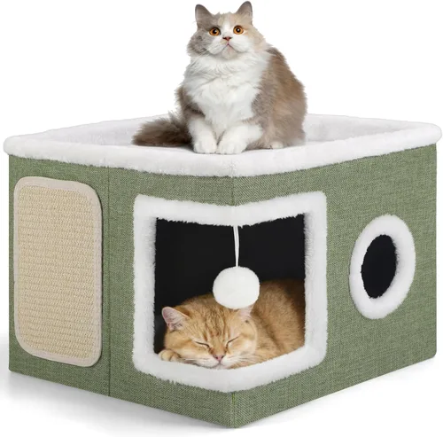 Vista 16 de Casa de Gato de 2 Pisos para Gatos de Interior, Separable en 2 Grandes Camas de Gato Cueva con Condominios Escondidos, Almohadillas para Rascar