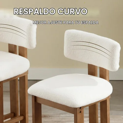 Vista 4 de DUOMAY Juego de 2 taburetes de bar modernos de 26 pulgadas de altura de mostrador con respaldo y patas de madera maciza, taburetes de bar modernos