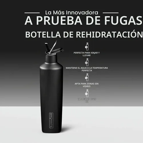 Vista 2 de BrüMate ReHydration - Botella de agua aislada 100% a prueba de fugas de 25 onzas con pajilla, cantimplora de agua de acero inoxidable (negro mate)