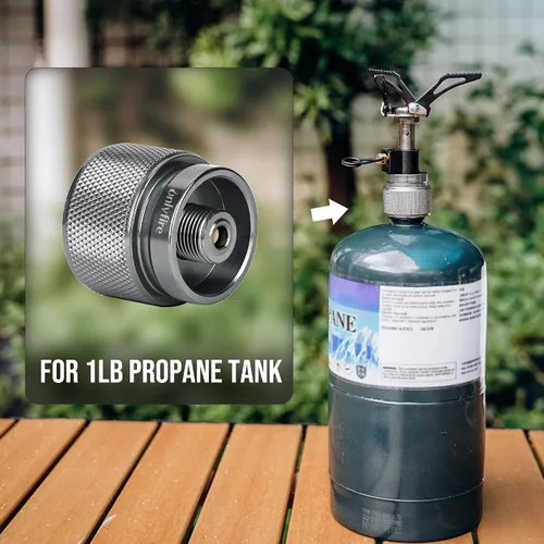 Vista 5 de Adaptador de gas propano de 1 LB para estufa de camping, estufa de mochilero, GS316 Backpacking Stove Convertor, Input EN417 Lindal Valve Output