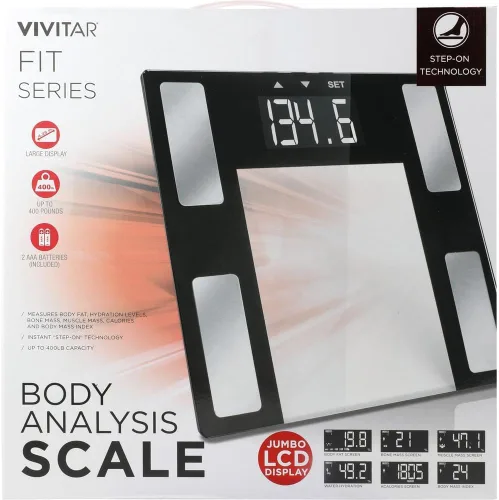 Vista 5 de Vivitar PS-V163-S - Báscula digital de baño con análisis corporal con pantalla LCD fácil de leer, peso inalámbrico, báscula inteligente de grasa