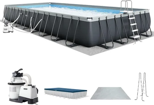 Vista 9 de Intex 18' x 9' x 52" Ultra XTR Conjunto de piscina rectangular de estructura con bomba - Piscina grande rectangular sobre el suelo para el patio