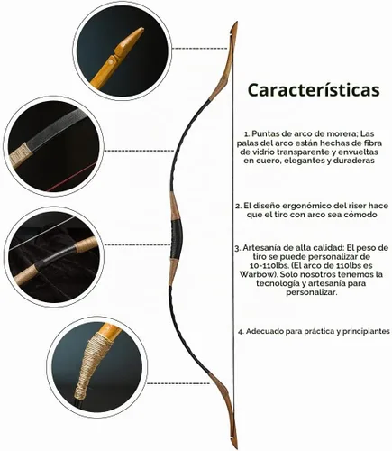 Vista 3 de Longbowmaker H1 - Arco largo hecho a mano al estilo húngaro, flagella recurvo, arco de caballo, tiro con arco, potencia de 20 a 110 libras