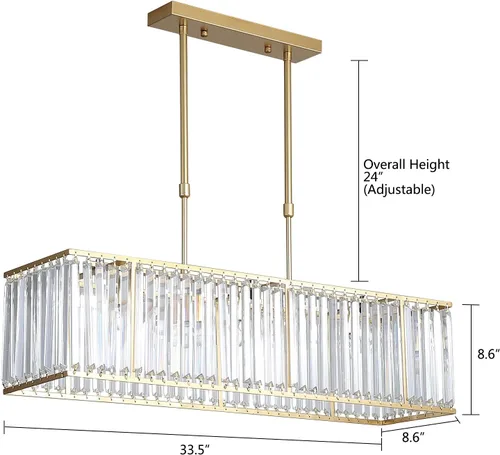 Vista 3 de AngelcityCC Candelabro rectangular de cristal moderno de lujo con 4 luces para techo para comedor, cocina, isla de 33.5 pulgadas