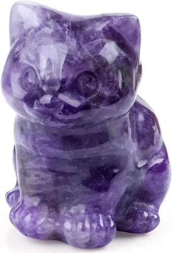 Vista 11 de DUQGUHO Figuras de gato de cristal de aventurina verde - Estatua de gato de la suerte y linda para decoración de escritorio o habitación 1 pieza
