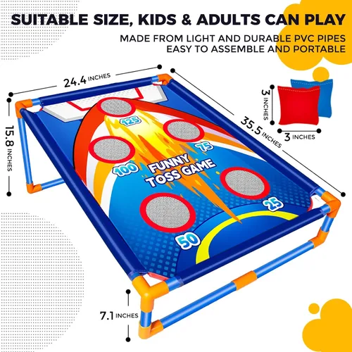 Vista 3 de Juego de lanzamiento de bolsas de frijoles para actividades al aire libre para niños, juegos de Cornhole para niños y niñas de 3, 4, 5, 6, 7, 8