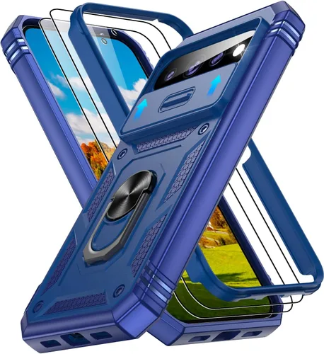 Vista 199 de Gritup Funda para Google Pixel 6 con cubierta deslizante para cámara y protector de pantalla (2 unidades), soporte de anillo giratorio 360°, funda
