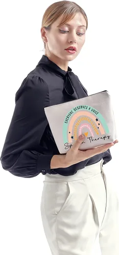 Vista 6 de ZJXHPO Bolsa cosmética de terapia del habla arco iris, todo el mundo merece una bolsa de maquillaje de terapia del habla con cremallera SLP regalo