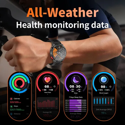 Vista 7 de Reloj inteligente para hombre para teléfonos Android y iPhone, relojes inteligentes deportivos militares para hombres, reloj de seguimiento de Negro